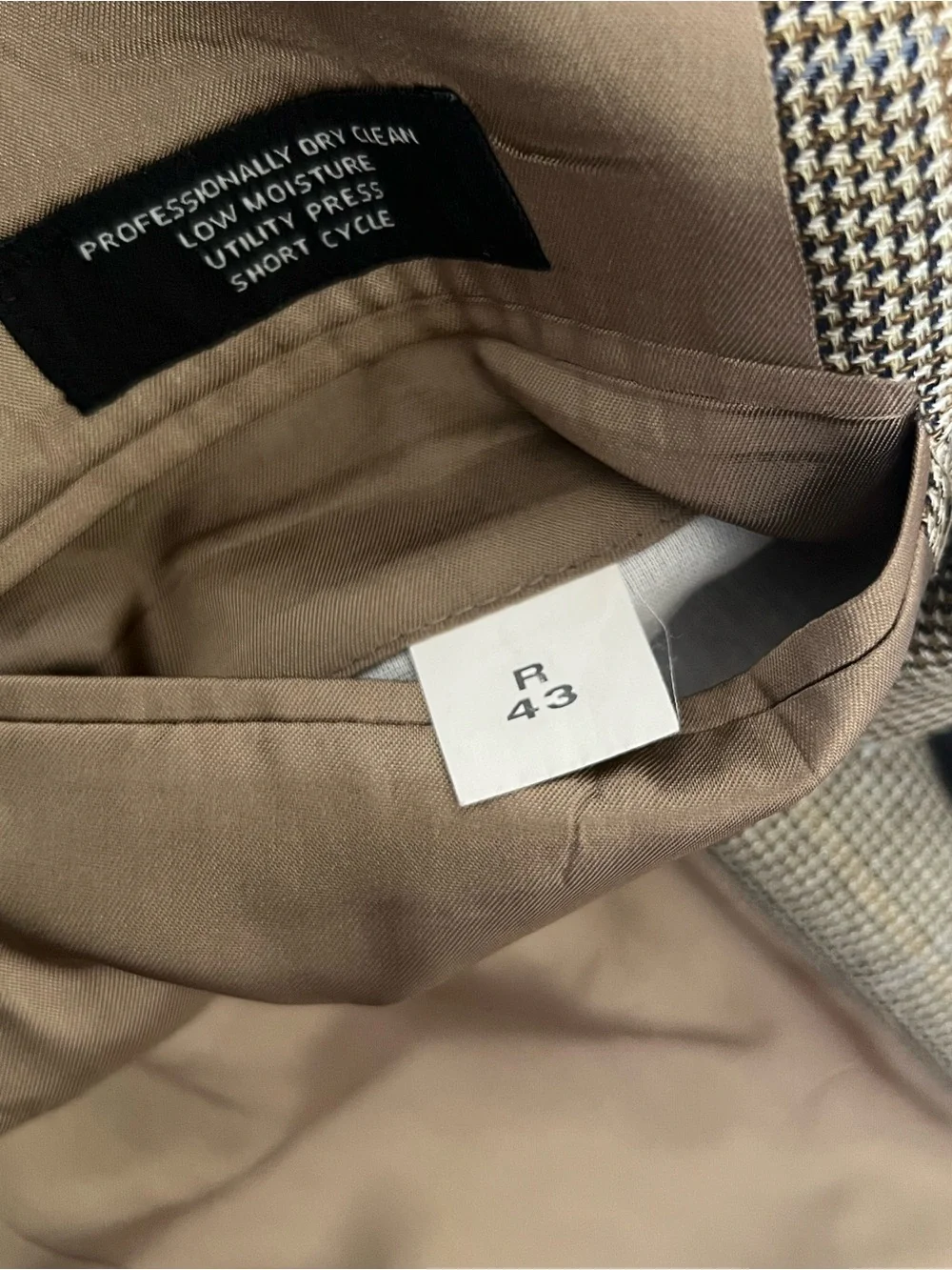 Jos. A Bank Blazer Tan Beige Houndstooth Windowpane Wool Sport Coat 43R Men's